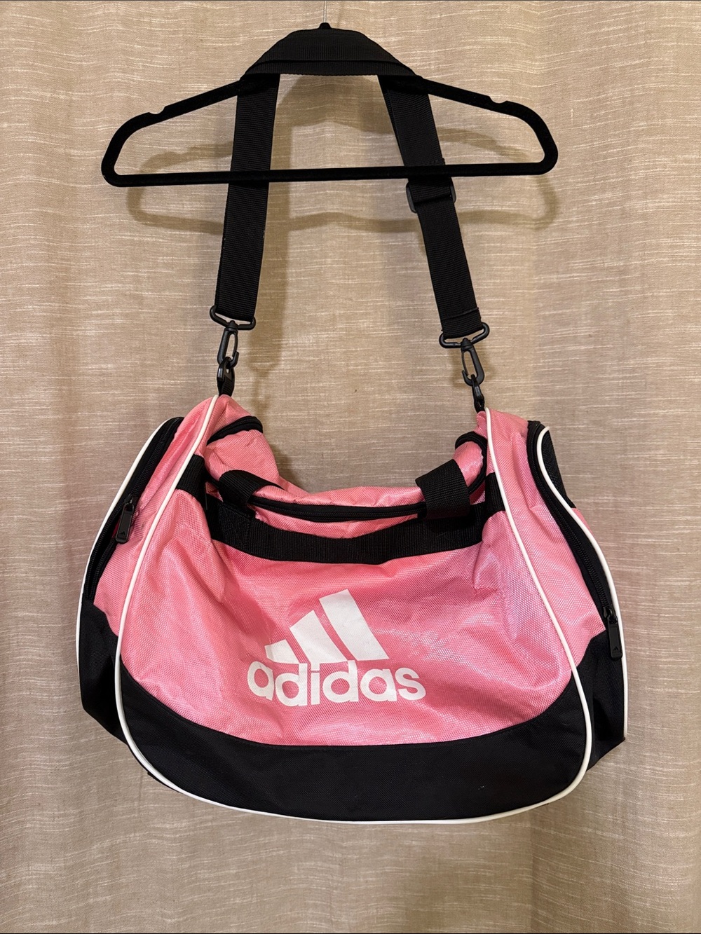 adidas Pink and Black Defender Duffel with White Logo - Shoulder Strap